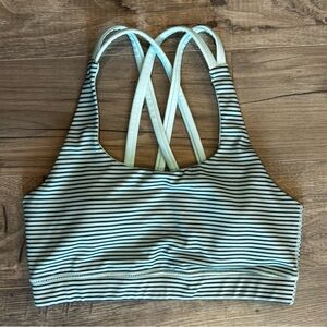 GAP Mint Green & Black Striped Workout Sports Bra | Double Straps | Small